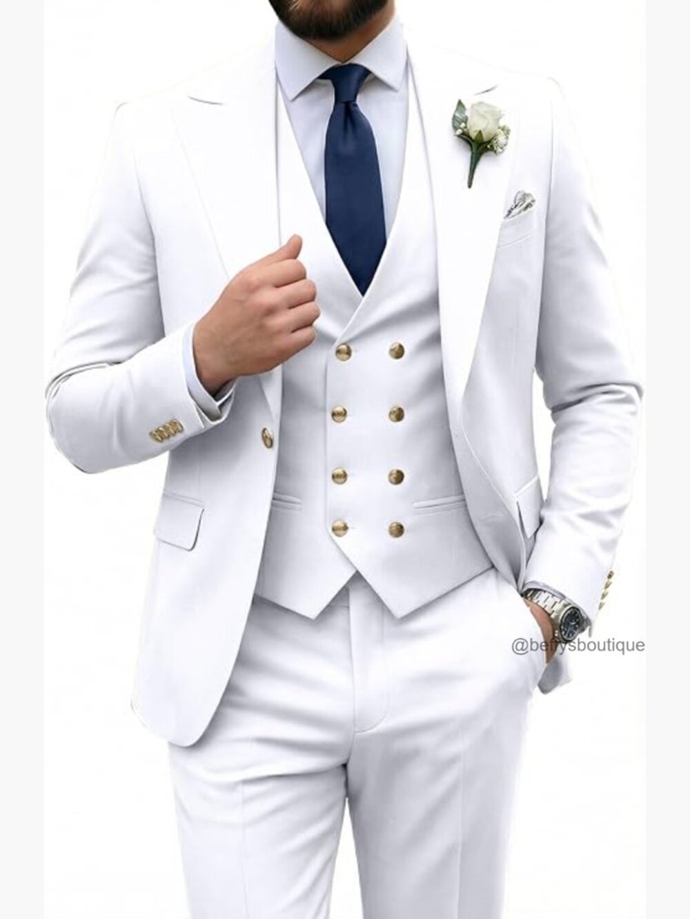 Slim Fit 3-Piece Double Breasted Suit Set for Wedding Prom Business
